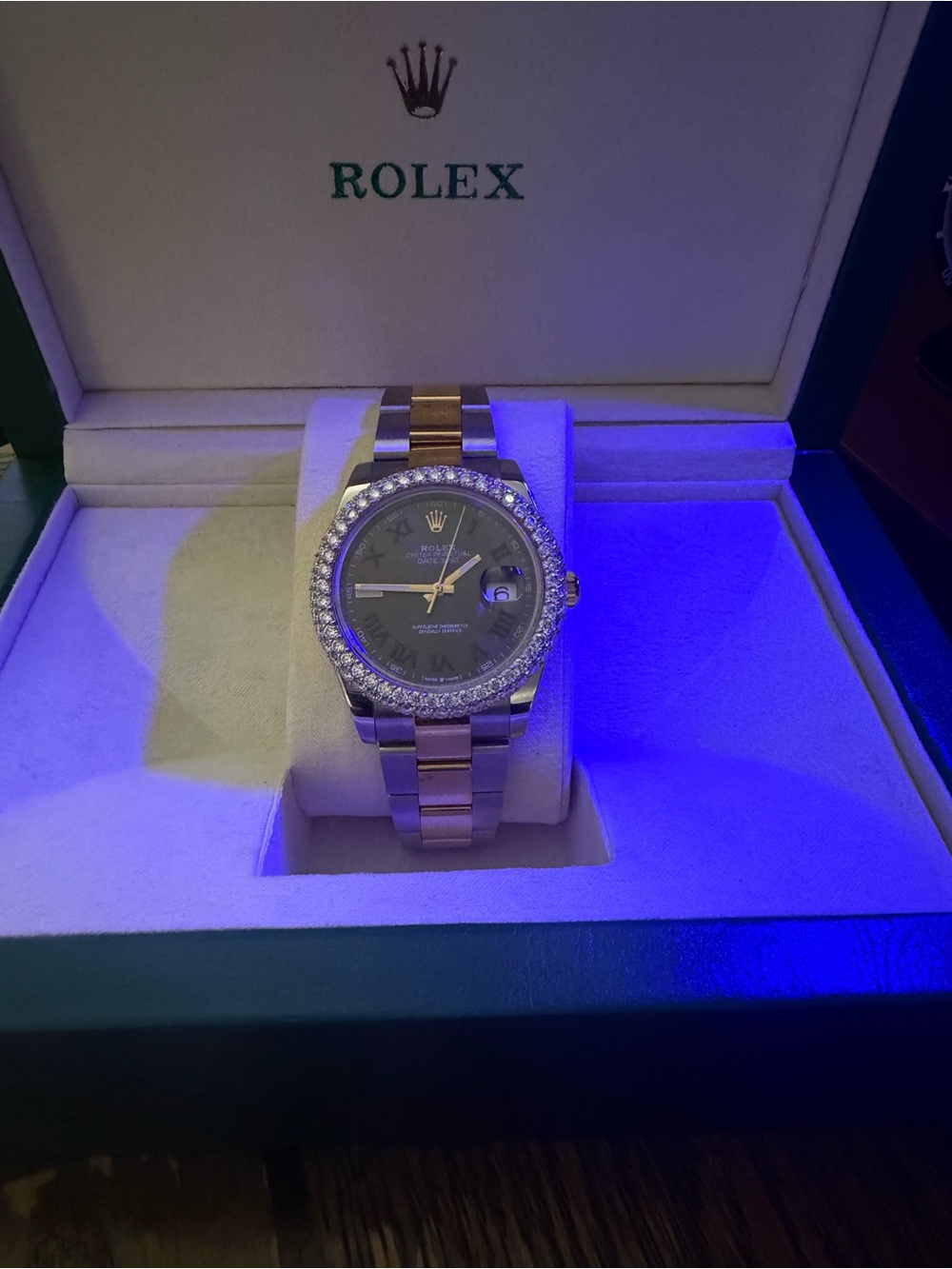 Rolex Two-Tone Gold and Silver Diamond Bezel Watch Box included